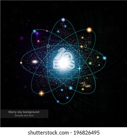 dark background with shinny orbits in space with stars and galaxy in it