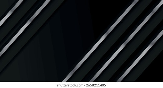 Dark background with shiny metallic silver diagonal lines. Futuristic vector concept for presentations, promotions, banners, websites, covers.