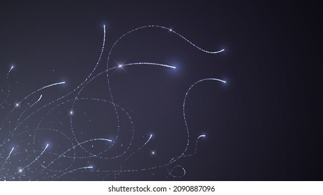 Dark background with silver flying golden sparks with trails