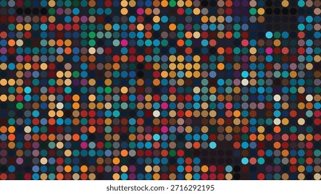 Fondo oscuro con Pequeños círculos de colores retro que crean un patrón de mosaico digital