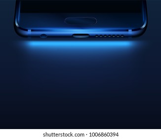 Dark background with smartphone bottom. Vector illustration for technology advertising.