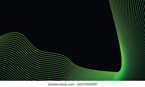 Dark Background with Smooth Green Curve Line Pattern for Futuristic, Elegant, and Tech-Inspired Design