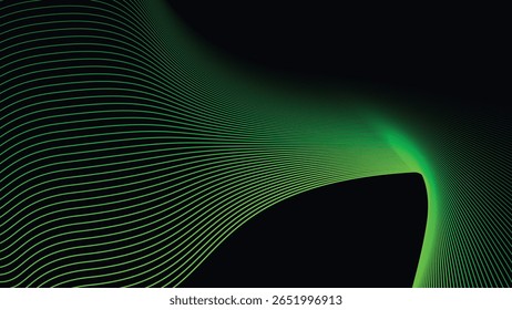 Dark Background with Smooth Green Curve Line Pattern for Futuristic, Elegant, and Tech-Inspired Design
