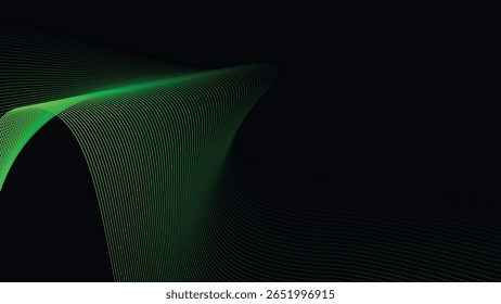 Dark Background with Smooth Green Curve Line Pattern for Futuristic, Elegant, and Tech-Inspired Design