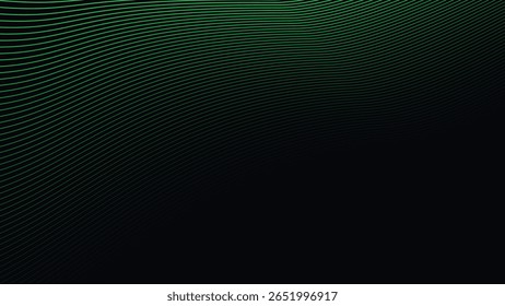 Dark Background with Smooth Green Curve Line Pattern for Futuristic, Elegant, and Tech-Inspired Design
