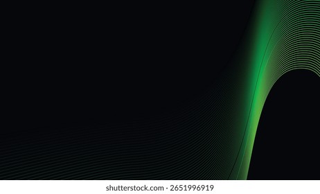 Dark Background with Smooth Green Curve Line Pattern for Futuristic, Elegant, and Tech-Inspired Design