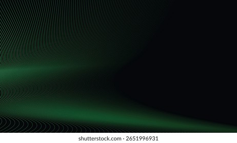 Dark Background with Smooth Green Curve Line Pattern for Futuristic, Elegant, and Tech-Inspired Design