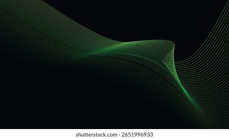 Dark Background with Smooth Green Curve Line Pattern for Futuristic, Elegant, and Tech-Inspired Design