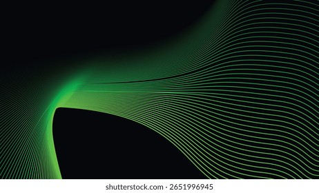 Dark Background with Smooth Green Curve Line Pattern for Futuristic, Elegant, and Tech-Inspired Design