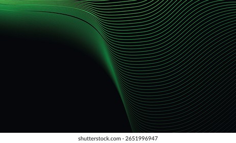 Dark Background with Smooth Green Curve Line Pattern for Futuristic, Elegant, and Tech-Inspired Design