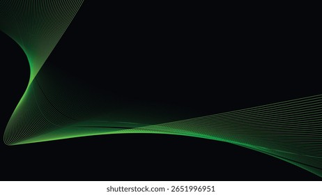 Dark Background with Smooth Green Curve Line Pattern for Futuristic, Elegant, and Tech-Inspired Design