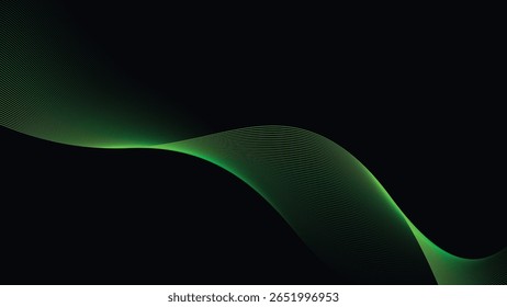 Dark Background with Smooth Green Curve Line Pattern for Futuristic, Elegant, and Tech-Inspired Design