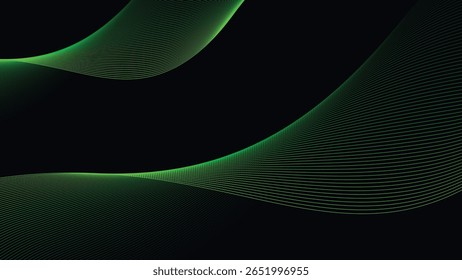 Dark Background with Smooth Green Curve Line Pattern for Futuristic, Elegant, and Tech-Inspired Design