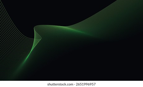 Dark Background with Smooth Green Curve Line Pattern for Futuristic, Elegant, and Tech-Inspired Design