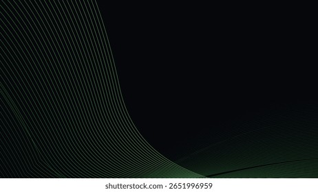 Dark Background with Smooth Green Curve Line Pattern for Futuristic, Elegant, and Tech-Inspired Design