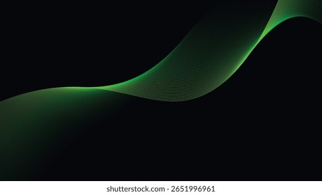 Dark Background with Smooth Green Curve Line Pattern for Futuristic, Elegant, and Tech-Inspired Design