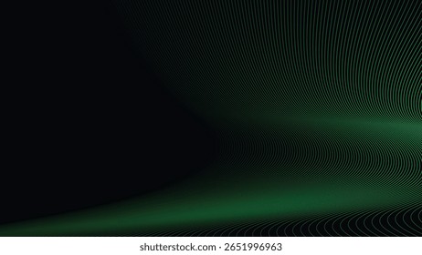 Dark Background with Smooth Green Curve Line Pattern for Futuristic, Elegant, and Tech-Inspired Design