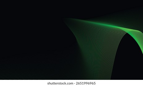 Dark Background with Smooth Green Curve Line Pattern for Futuristic, Elegant, and Tech-Inspired Design