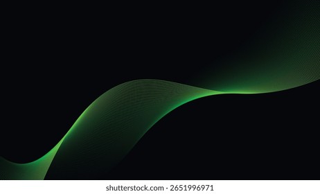 Plano de fundo escuro com padrão de linha de curva verde suave para design futurista, elegante e inspirado na tecnologia