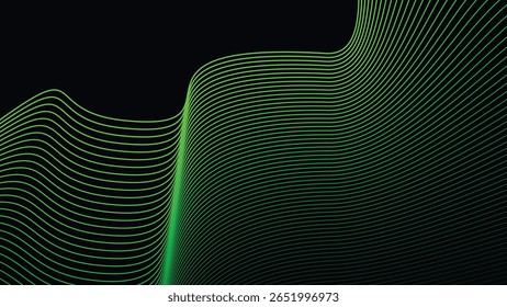 Dark Background with Smooth Green Curve Line Pattern for Futuristic, Elegant, and Tech-Inspired Design