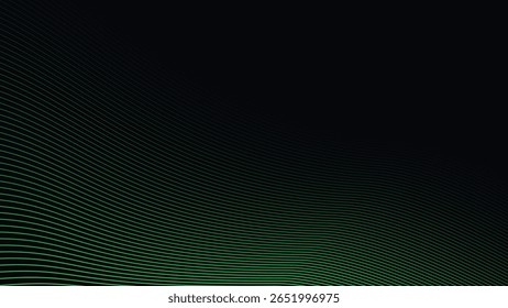 Dark Background with Smooth Green Curve Line Pattern for Futuristic, Elegant, and Tech-Inspired Design