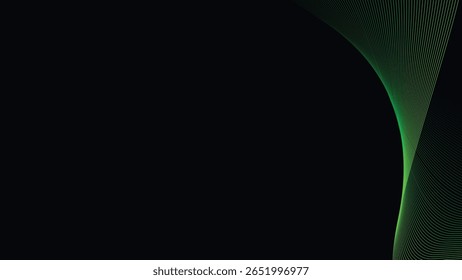 Dark Background with Smooth Green Curve Line Pattern for Futuristic, Elegant, and Tech-Inspired Design