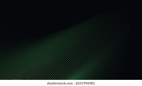 Dark Background with Smooth Green Curve Line Pattern for Futuristic, Elegant, and Tech-Inspired Design