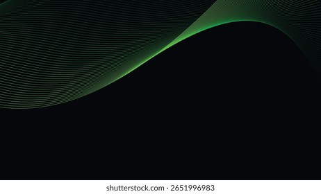 Dark Background with Smooth Green Curve Line Pattern for Futuristic, Elegant, and Tech-Inspired Design