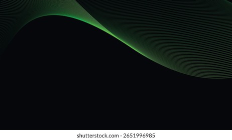 Dark Background with Smooth Green Curve Line Pattern for Futuristic, Elegant, and Tech-Inspired Design