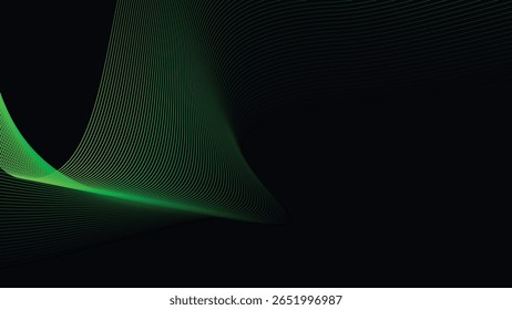Dark Background with Smooth Green Curve Line Pattern for Futuristic, Elegant, and Tech-Inspired Design