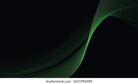 Dark Background with Smooth Green Curve Line Pattern for Futuristic, Elegant, and Tech-Inspired Design