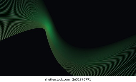 Dark Background with Smooth Green Curve Line Pattern for Futuristic, Elegant, and Tech-Inspired Design