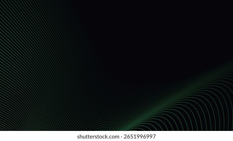 Dark Background with Smooth Green Curve Line Pattern for Futuristic, Elegant, and Tech-Inspired Design