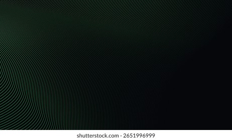 Plano de fundo escuro com padrão de linha de curva verde suave para design futurista, elegante e inspirado na tecnologia
