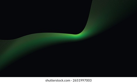 Dark Background with Smooth Green Curve Line Pattern for Futuristic, Elegant, and Tech-Inspired Design