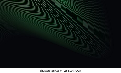 Dark Background with Smooth Green Curve Line Pattern for Futuristic, Elegant, and Tech-Inspired Design