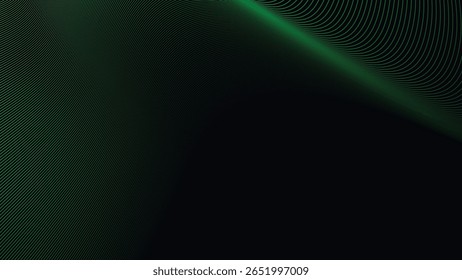 Dark Background with Smooth Green Curve Line Pattern for Futuristic, Elegant, and Tech-Inspired Design
