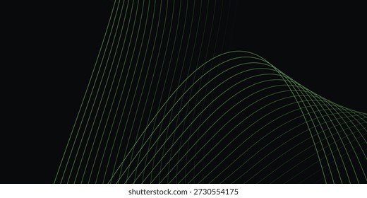 Fondo oscuro con patrón de línea de curva verde suave para un diseño futurista, elegante e inspirado en la tecnología