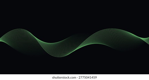 Dark Background with Smooth Green Curve Line Pattern for Futuristic, Elegant, and Tech-Inspired Design