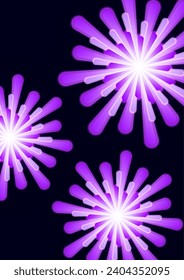 Dark background with snowflakes and colorful fireworks, holiday poster, postcard for the holiday, for the New Year. Vector illustration.