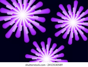 Dark background with snowflakes and colorful fireworks, holiday poster, postcard for the holiday, for the New Year. Vector illustration.