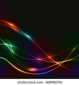 Dark background with spectrum laser shine glow neon waves