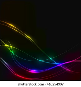 Dark background with spectrum laser shine glow neon waves
