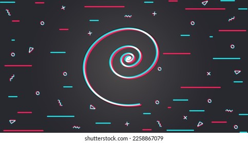 Dark background with a spiral in the center. Glitch background. Vector illustration