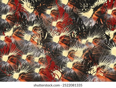 Dark background with splashes and ornate animal elements for textiles or fabrics. Printable texture for business concepts, fashion trends, prints, covers, backgrounds or textures, scrapbooking, tiles