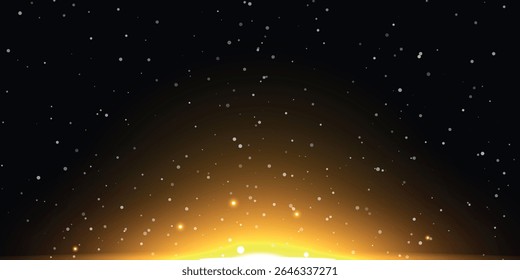  um fundo escuro com estrelas que gradualmente se transforma em luz solar dourada brilhante na parte inferior com um efeito difuso, criando uma atmosfera de espaço ou céu estrelado.