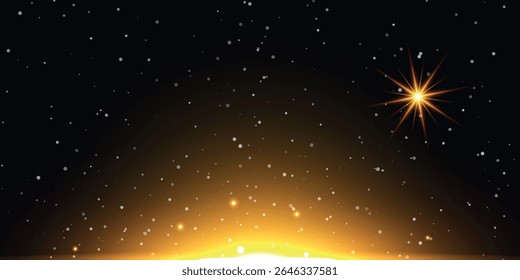 um fundo escuro com estrelas que gradualmente se transforma em luz solar dourada brilhante na parte inferior com um efeito difuso, criando uma atmosfera de espaço ou céu estrelado

