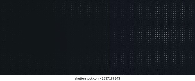 Dark background with a subtle dotted texture. The black background creates a sleek, modern look with black dots evenly spaced. Minimal halftone dotted texture vector background