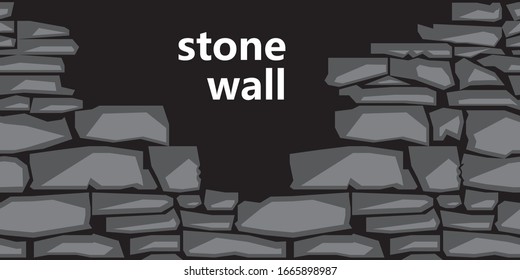 Dark Background texture Stone grey Wall this hole,  vector illustration