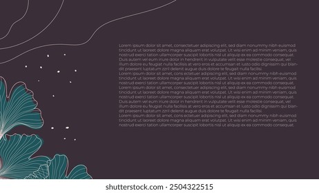 dark background with thin line, dots and elegant leaves design